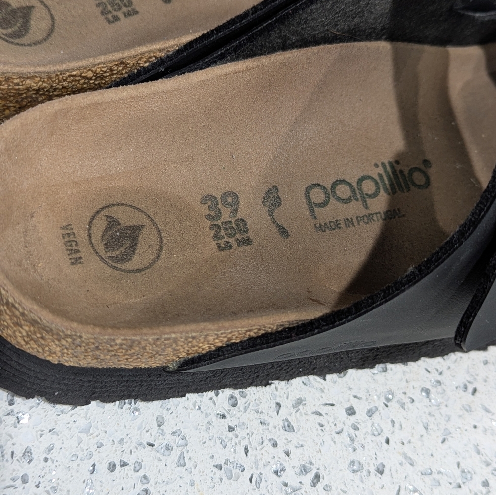 Papillio Birkenstock Platform Arizona Black Vegan Two Strap Sandal Size 39 8 8.5 - Picture 7 of 10